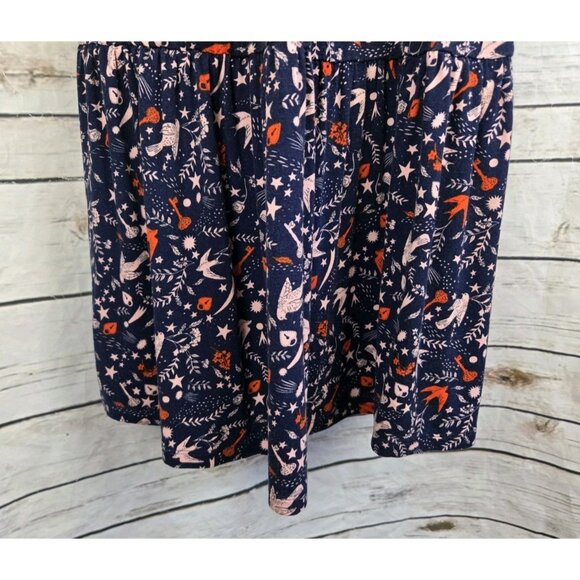Boden Navy Blue Bird Print Dress US8L UK12L Midi Viscose Knit - Picture 6 of 9